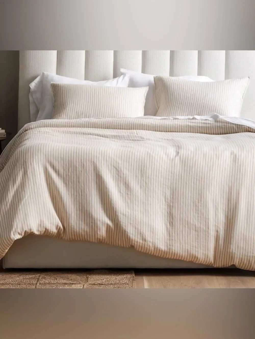 NWOT Quince European Linen Stripe Duvet Cover, Twin (Natural/White)